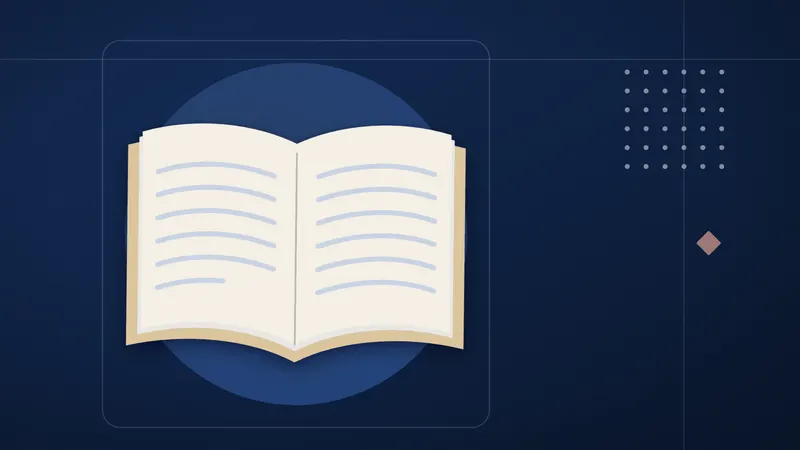 تكوين تجريدي كحلي لكتاب مفتوح تتقدم صفحاته في خطوات مرتبة.