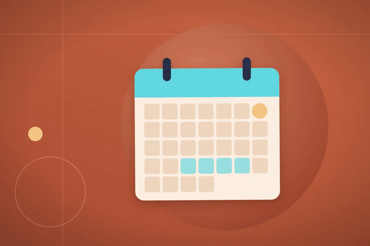 Abstract terracotta composition of a wall calendar with one row of days highlighted in blue